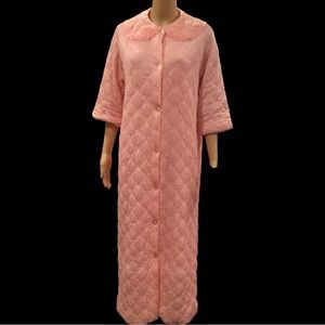 Vintage Kayser Pink Quilted Nylon Robe Peignoir Lacy Sz M